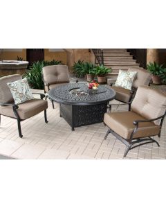 Elisabeth Fire Pit Outdoor Patio 4 Person Deep Seating Set with 52" Fire Table - Includes (2) Spring Rockers (2) Club Chairs, Burner, Seat & Back Cushions