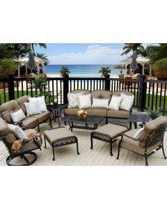 Elisabeth Outdoor Patio 9pc Deep Seating Set - Includes (2) Ottomans, (2) End Tables, (1) Sofa, (1) Loveseat, (1) Club Chair, (1) Swivel Rocker Club, (1) Coffee Table, Seat & Back Cushions, Throw Pillows Sold Separate