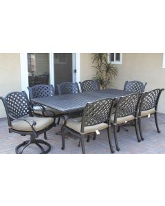 Heritage Outdoor Living Cast Aluminum Nassau 9pc Dining set with 42" x 60" - 84" Extendable Table - Antique Bronze