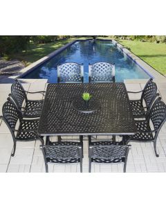Nassau Outdoor Patio 9pc Dining Set with 64" Square Table Series 5000 - Includes Cushions - (All Standard Chairs) - Antique Bronze Finish