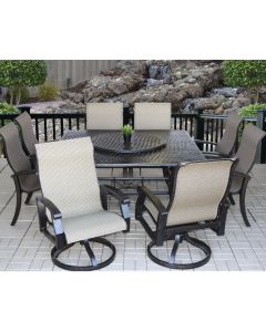 Heritage Outdoor Living Cast Aluminum Barbados Sling Outdoor Patio 9pc Dining Set with Series 5000 64" Square Table - Includes 35" Lazy Susan - Antique Bronze