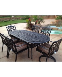 Flamingo Cast Aluminum 7pc Outdoor Patio Dining Set with 42"x87" Oval Table Series 2000 - Antique Bronze