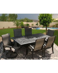 Barbados Sling Outdoor Patio 7pc Dining Set for 6 Person with 44x84 Rectangle Series 2000 Table - Antique Bronze Finish
