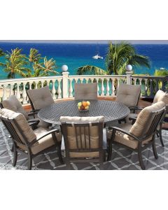 Barbados Cushion Outdoor Patio 9pc Dining Set for 8 Person with 71" Round Series 5000 Table - Antique Bronze Finish