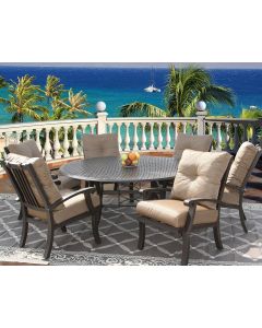 Barbados Cushion Outdoor Patio 7pc Dining Set for 6 Person with 71" Round Table Series 5000 - Antique Bronze Finish