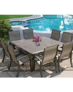 Barbados Sling Outdoor Patio 9pc Dining Set for 8 Person with 64x64 Square Series 5000 Table - Antique Bronze Finish