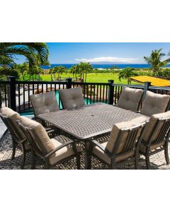 Barbados Cushion Outdoor Patio 9pc Dining Set for 8 Person with 64x64 Square Table Series 5000 - Antique Bronze Finish