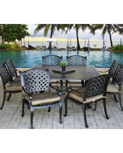 Nassau Outdoor Patio 9pc Dining Set with Series 5000 64" Square Table - (All Standards) - Includes 35" Lazy Susan & Cushions - Antique Bronze Finish