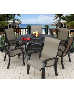 Barbados Sling Outdoor Patio 6 Person Dining Set with 60" Round Table Series 2000 - (All Standards) - Antique Bronze Finish