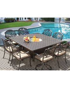 Eli 64x64 Square Outdoor Patio 9pc Dining Set for 8 Person with fire table Series 7000 - Atlas - Antique Bronze Finish