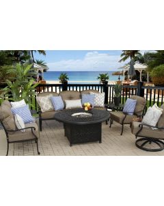 Elisabeth Outdoor Patio 7pc Deep Seating Set with 52" Round Fire Table - Includes End Tables, Fire Pit LP Burner, Sofa, Loveseat, Club Swivel Rocker, Club Chair