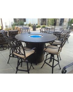 SAN MARCOS 7 Piece Bar Height Patio Set with Fire Pit 71 inch Round Table for 6 Person