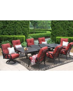 CHANNEL CAST ALUMINUM PATIO 9PC DINING SET 44X130 Extendable Table Series 4000 WITH Sunbrella HENNA CUSHION - ANTIQUE BRONZE