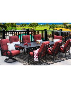 CHANNEL CAST ALUMINUM OUTDOOR PATIO 9PC DINING SET 44X102 RECT EXTEND Series 2000 WITH Sunbrella HENNA CUSHION - ANTIQUE BRONZE