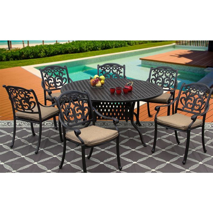 Flamingo Cast Aluminum Outdoor Patio, 60 Inch Round Kitchen Table And Chairs